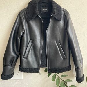 Express Women's Black Leather + Sherling Jacket